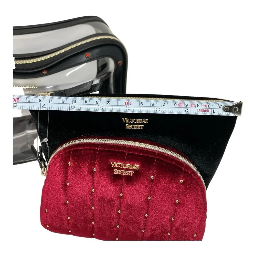 Victorias Secret Makeup Bag Set Velvet Cosmetic Pouches Clear Travel Case Glam